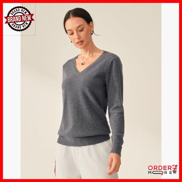 100% Cashmere V-Neck Pullover Sweater, Long Sleeve, Regular Fit, OEKO-TEX - Picture 2 of 6